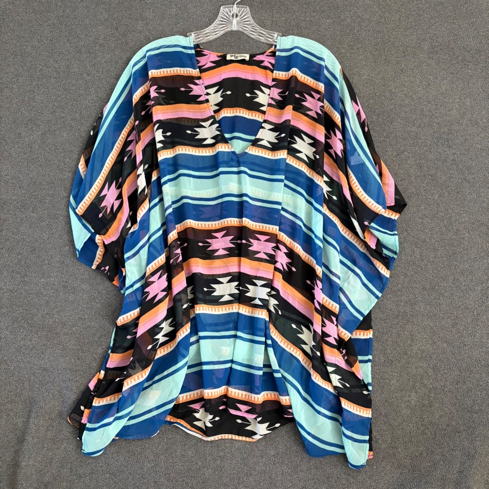 Show Me Your Mumu Peta Tunic Womens Medium Blue Aztec Print Boho Kaftan